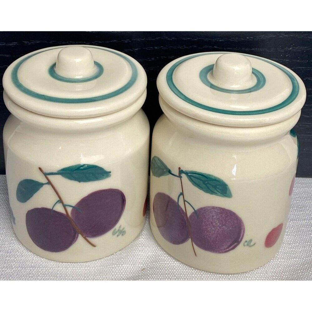 Set Of 2 Hartstone Pottery Canisters With Lids Fruit Salad  5”T 1983